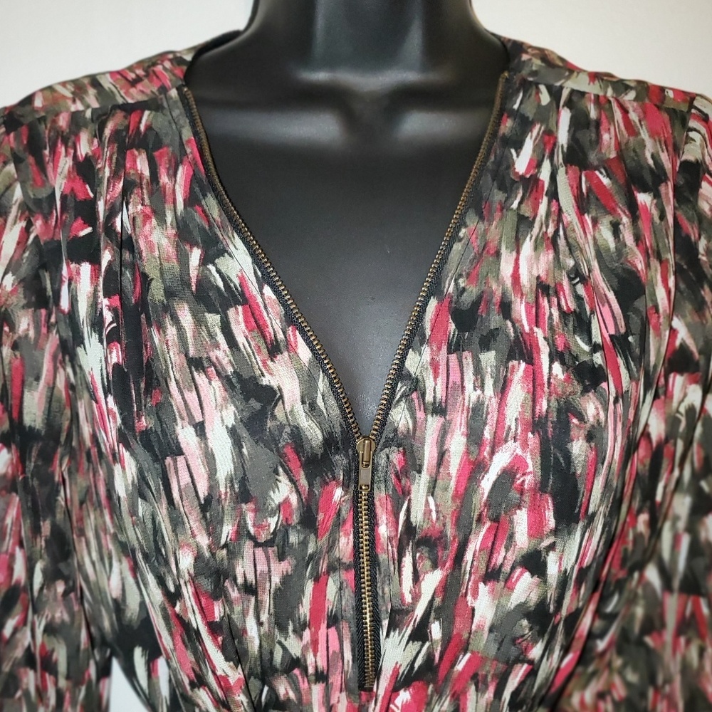*IZ Byer* Sheer Smeared Abstract Peasant Dress - Picture 2 of 7